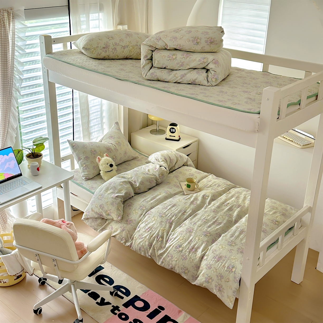 美梦家纺2025新款木棉皱皱纱学生床盖四件套 茉莉清风