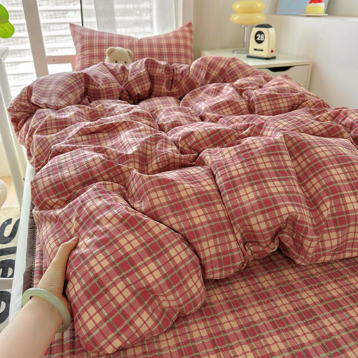 91家纺网 家纺一手货源 找家纺 美梦家纺2025新款木棉皱皱纱学生床盖四件套 圣诞