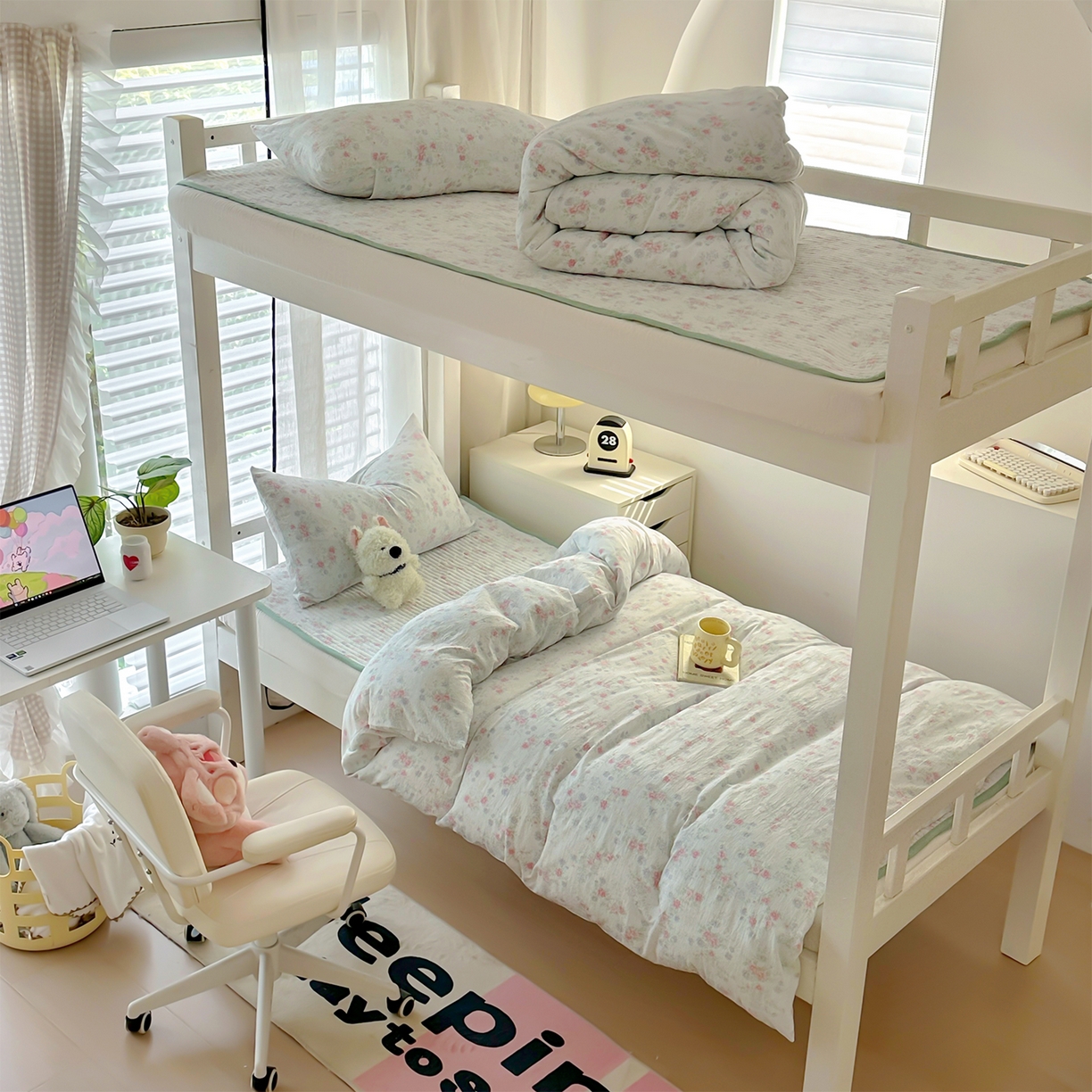 美梦家纺2025新款木棉皱皱纱学生床盖四件套 花间露语