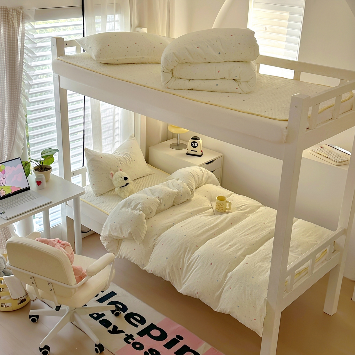 美梦家纺2025新款木棉皱皱纱学生床盖四件套 蜡笔画