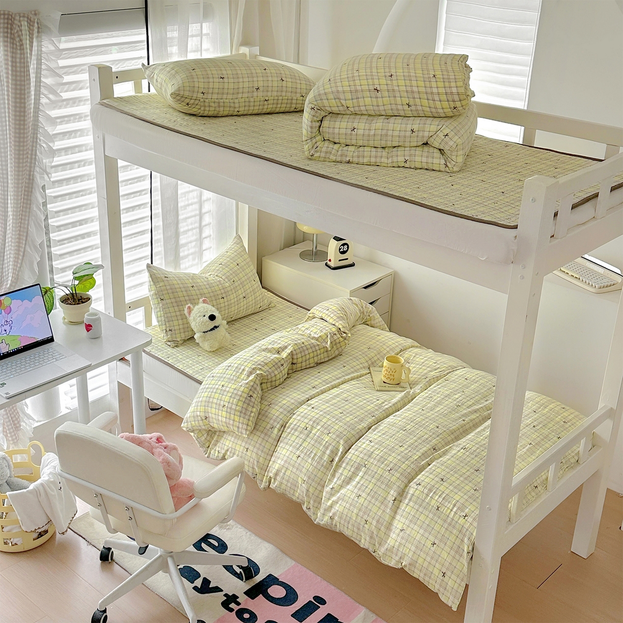 美梦家纺2025新款木棉皱皱纱学生床盖四件套 格调蝴蝶结