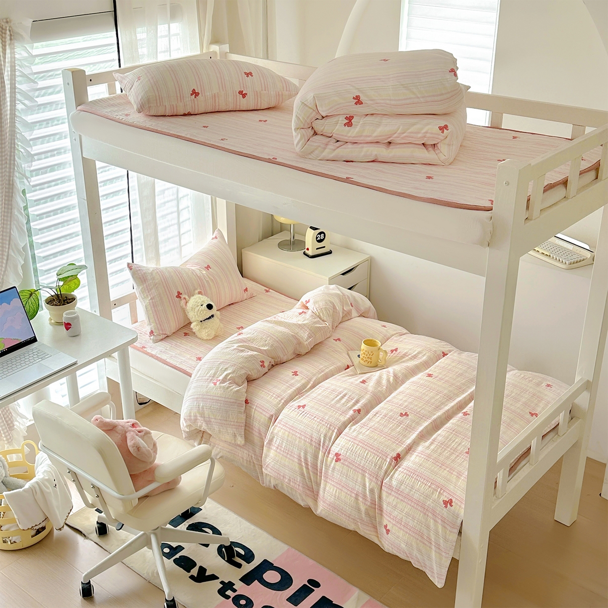 美梦家纺2025新款木棉皱皱纱学生床盖四件套 遇见彩虹