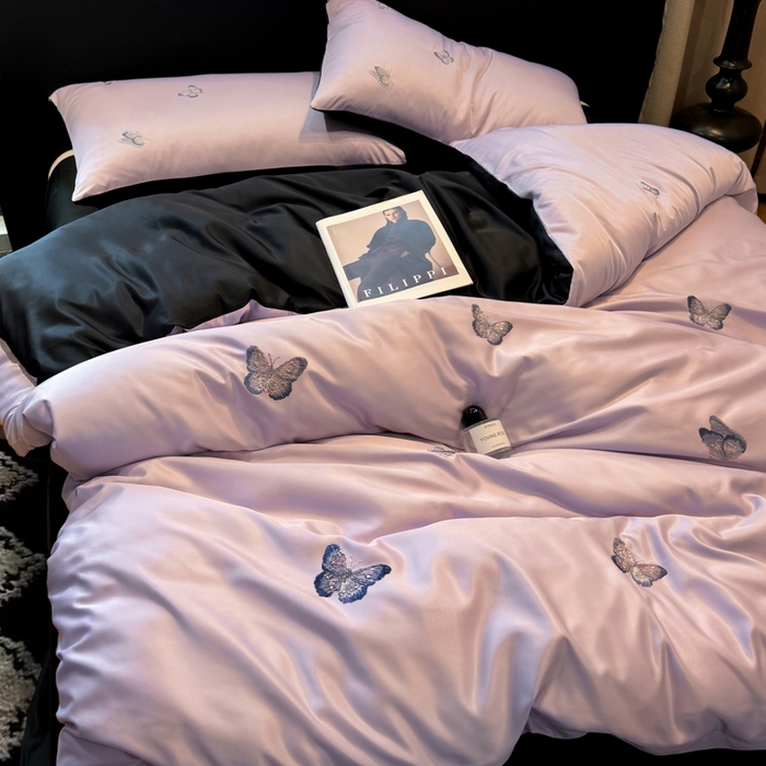 91家纺网 家纺一手货源 找家纺 （总）红嘴企鹅2025新款幻影冰丝四件套-蝴蝶系列