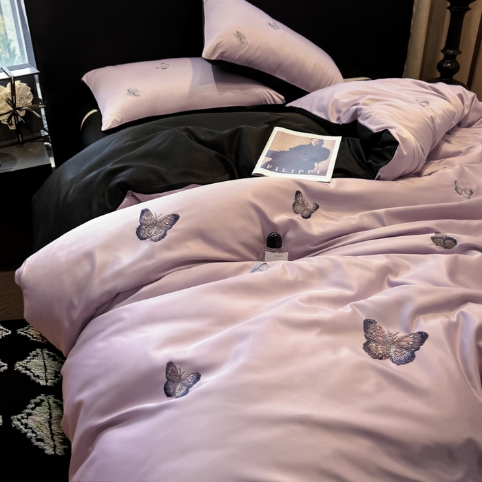 91家纺网 家纺一手货源 找家纺 （总）红嘴企鹅2025新款幻影冰丝四件套-蝴蝶系列