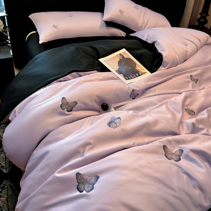 91家纺网 家纺一手货源 找家纺 （总）红嘴企鹅2025新款幻影冰丝四件套-蝴蝶系列