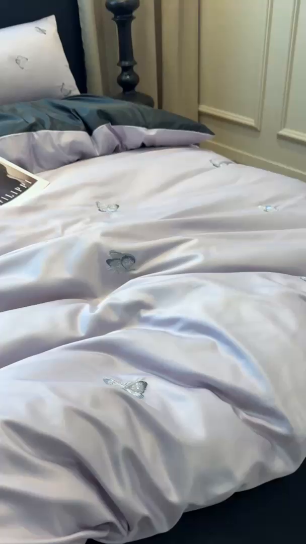 91家纺网 家纺一手货源 找家纺 （总）红嘴企鹅2025新款幻影冰丝四件套-蝴蝶系列