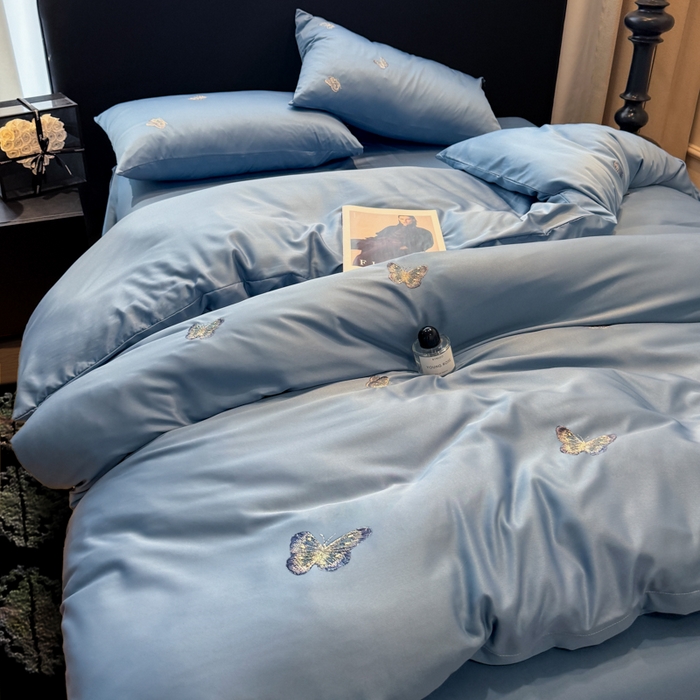 91家纺网 家纺一手货源 找家纺 红嘴企鹅2025新款幻影冰丝四件套-蝴蝶系列 幻影-宾利兰