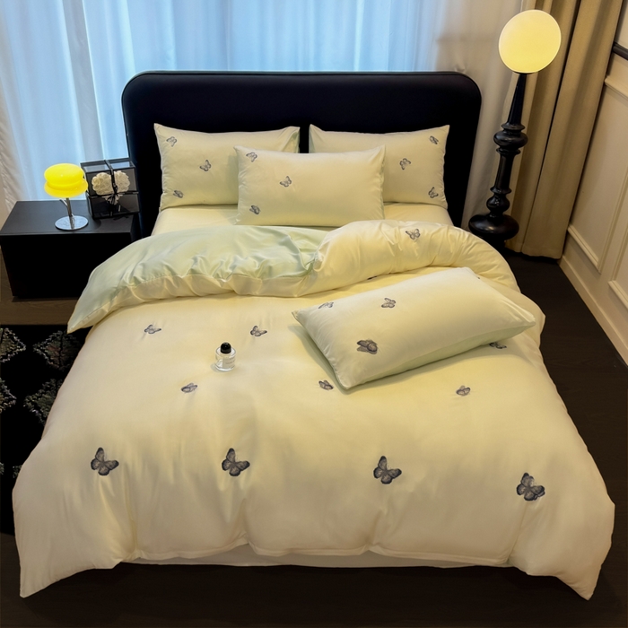 红嘴企鹅2025新款幻影冰丝四件套-蝴蝶系列 幻影-奶昔白