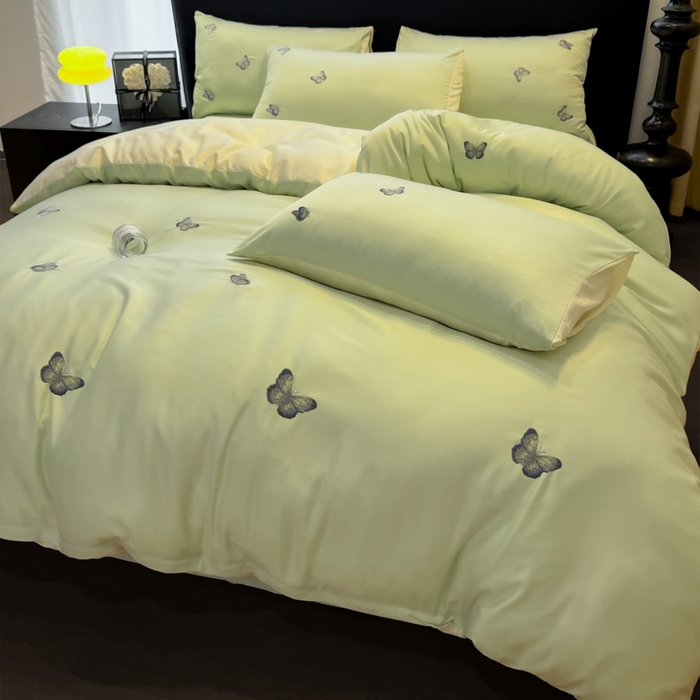 91家纺网 家纺一手货源 找家纺 红嘴企鹅2025新款幻影冰丝四件套-蝴蝶系列 幻影-清新绿