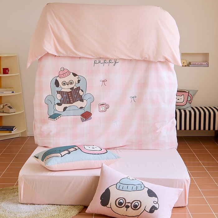 91家纺网 家纺一手货源 找家纺 RYB红黄兰 开学季2025新款ins设计师原创13372大版卡通数码印花40s全棉纯棉三件套四件套 美好假日