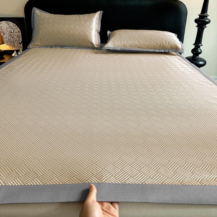 红嘴企鹅2025新款人字纹提花冰丝凉席（量大可聊 ） 人字纹提花-咖啡