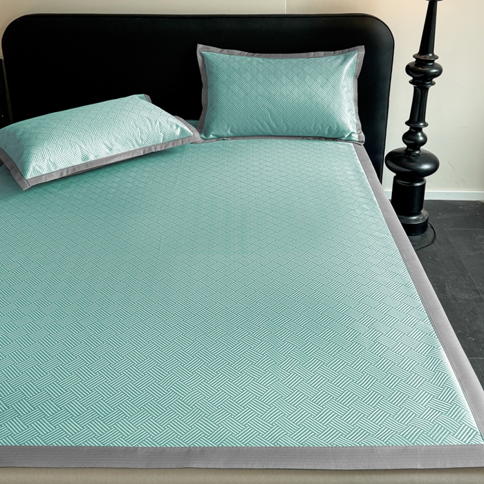 91家纺网 家纺一手货源 找家纺 红嘴企鹅2025新款人字纹提花冰丝凉席（量大可聊 ） 人字纹提花-绿色