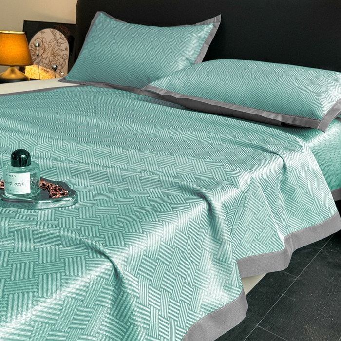 91家纺网 家纺一手货源 找家纺 红嘴企鹅2025新款人字纹提花冰丝凉席（量大可聊 ） 人字纹提花-绿色