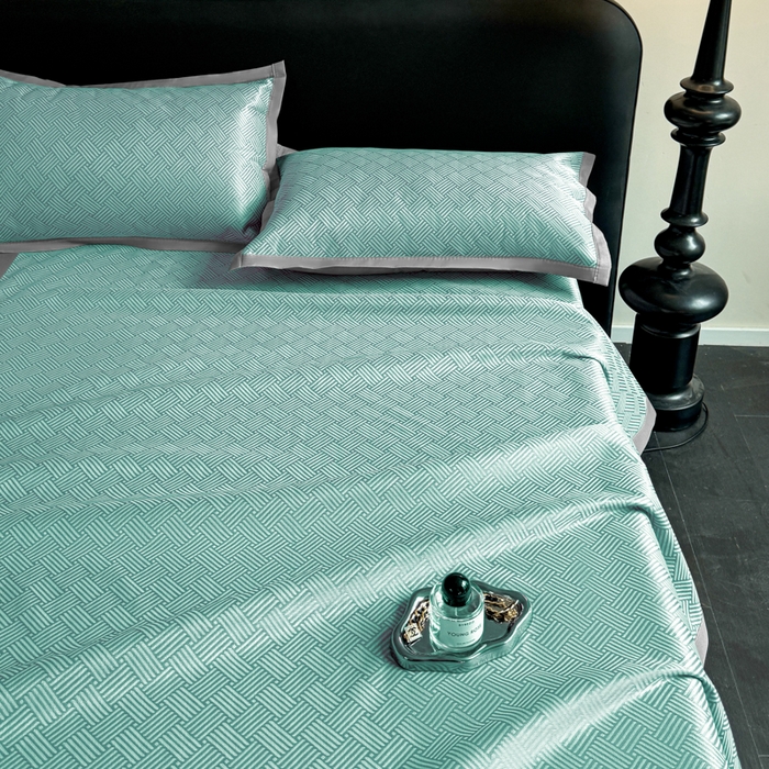 91家纺网 家纺一手货源 找家纺 红嘴企鹅2025新款人字纹提花冰丝凉席（量大可聊 ） 人字纹提花-绿色