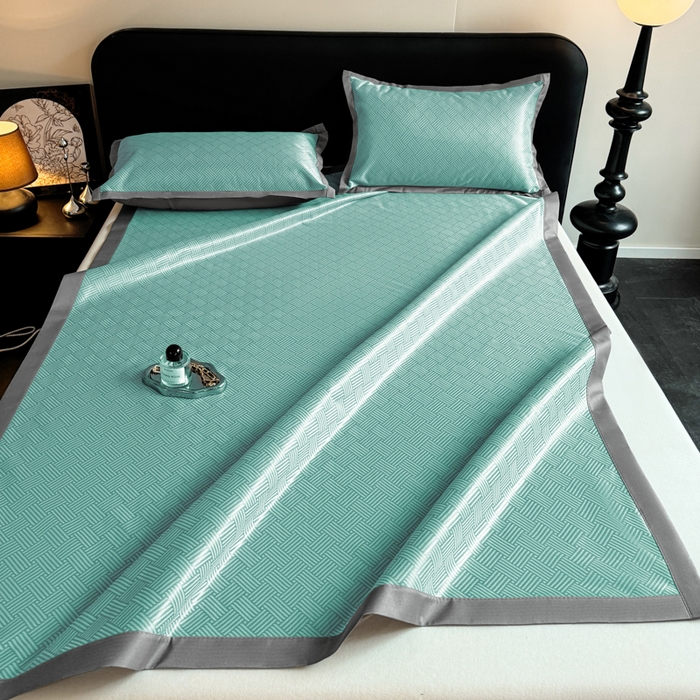 91家纺网 家纺一手货源 找家纺 红嘴企鹅2025新款人字纹提花冰丝凉席（量大可聊 ） 人字纹提花-绿色