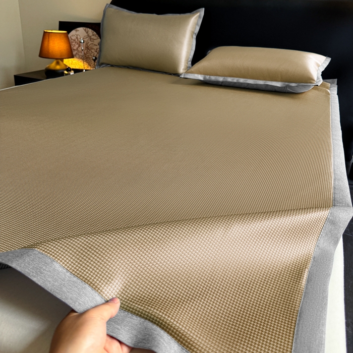 红嘴企鹅2025新款千鸟格提花冰丝凉席（量大可聊） 千鸟格-提花咖