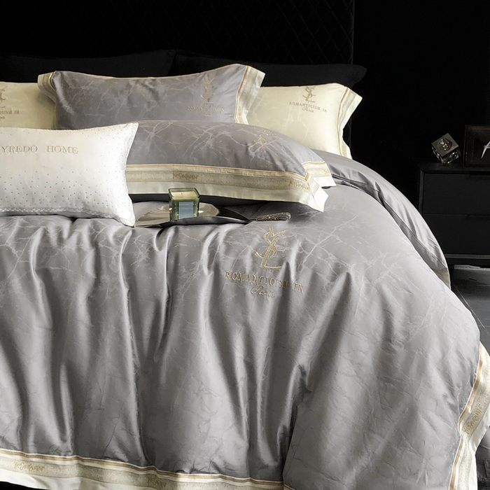 91家纺网 家纺一手货源 找家纺 馨蕊家居 2025新款全棉提花四件套-慕奈 慕奈-高级灰