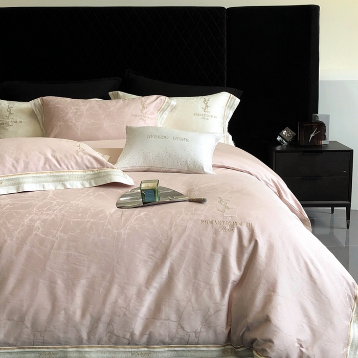 91家纺网 家纺一手货源 找家纺 馨蕊家居 2025新款全棉提花四件套-慕奈 慕奈-蔷薇粉