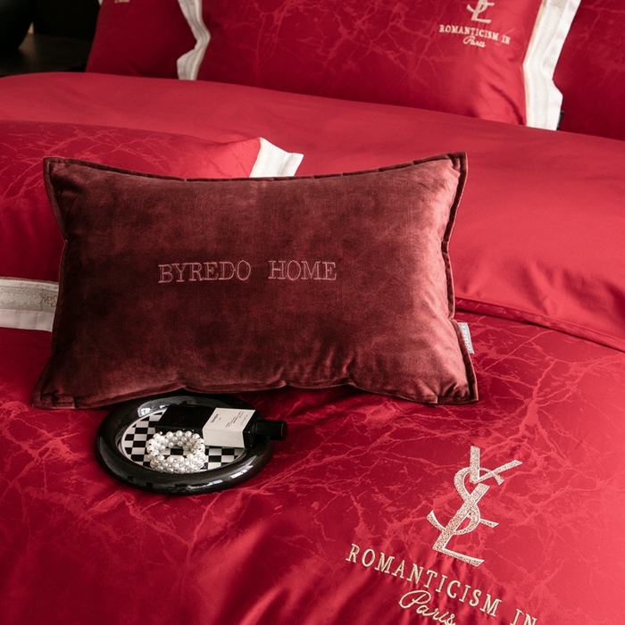 91家纺网 家纺一手货源 找家纺 馨蕊家居 2025新款全棉提花四件套-慕奈 慕奈-温莎红