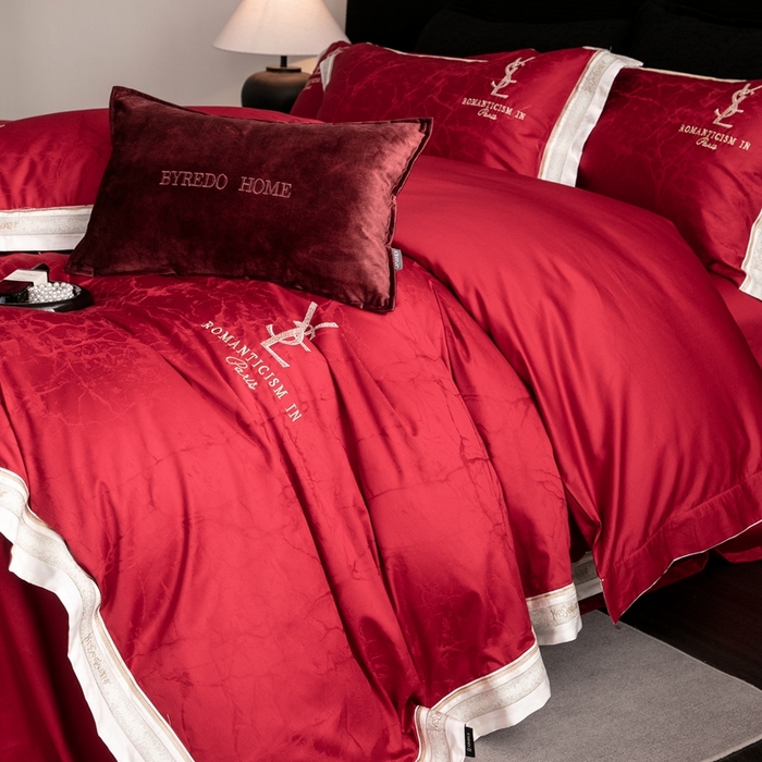 91家纺网 家纺一手货源 找家纺 馨蕊家居 2025新款全棉提花四件套-慕奈 慕奈-温莎红