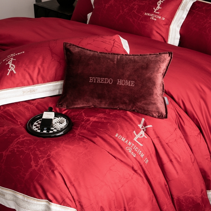 91家纺网 家纺一手货源 找家纺 馨蕊家居 2025新款全棉提花四件套-慕奈 慕奈-温莎红