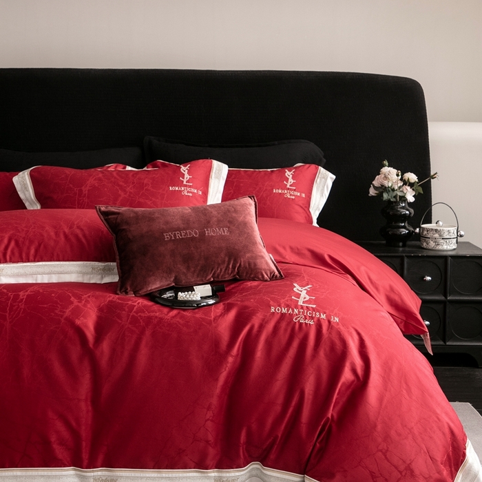 91家纺网 家纺一手货源 找家纺 馨蕊家居 2025新款全棉提花四件套-慕奈 慕奈-温莎红