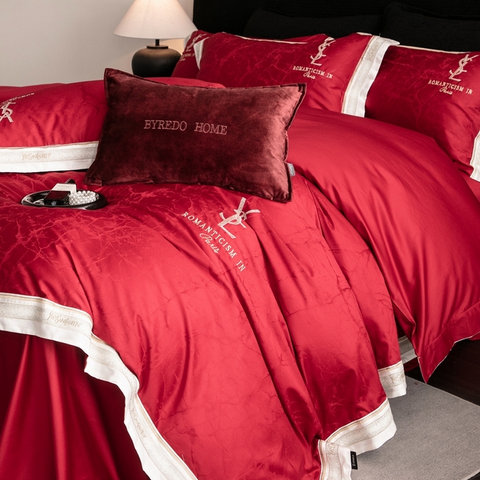 91家纺网 家纺一手货源 找家纺 馨蕊家居 2025新款全棉提花四件套-慕奈 慕奈-温莎红