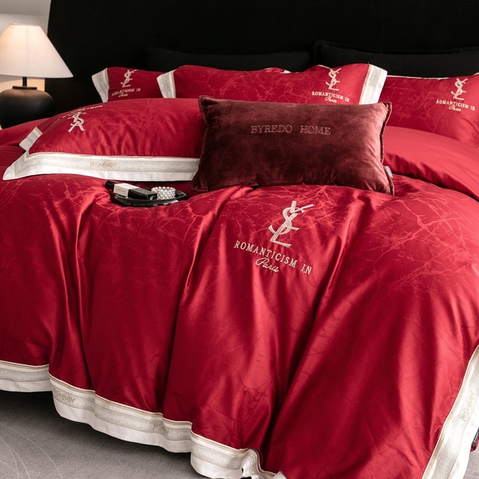 91家纺网 家纺一手货源 找家纺 馨蕊家居 2025新款全棉提花四件套-慕奈 慕奈-温莎红