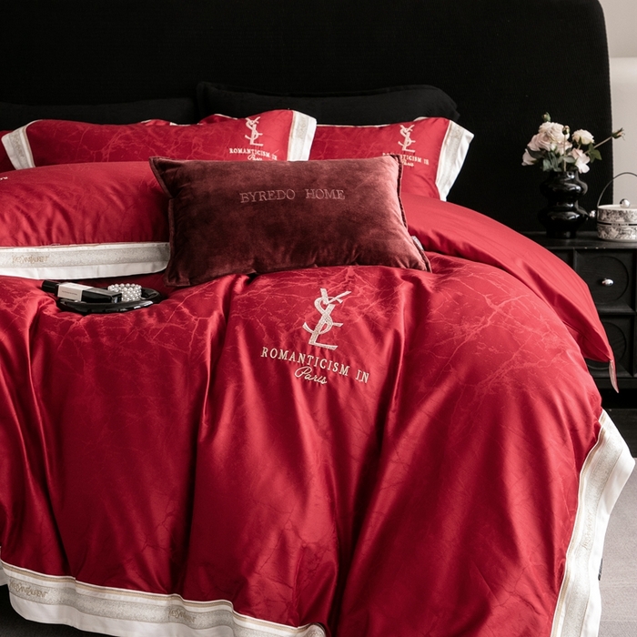 91家纺网 家纺一手货源 找家纺 馨蕊家居 2025新款全棉提花四件套-慕奈 慕奈-温莎红