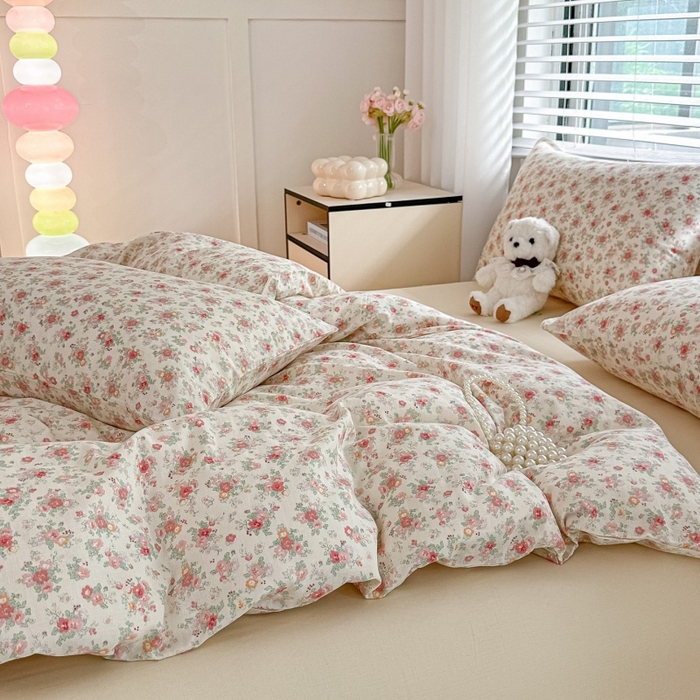 91家纺网 家纺一手货源 找家纺 卓缦家纺 2025新款-A类全棉纯棉双层纱小清新印花单被套单枕套学生单被套 被套单件单枕套 春风里