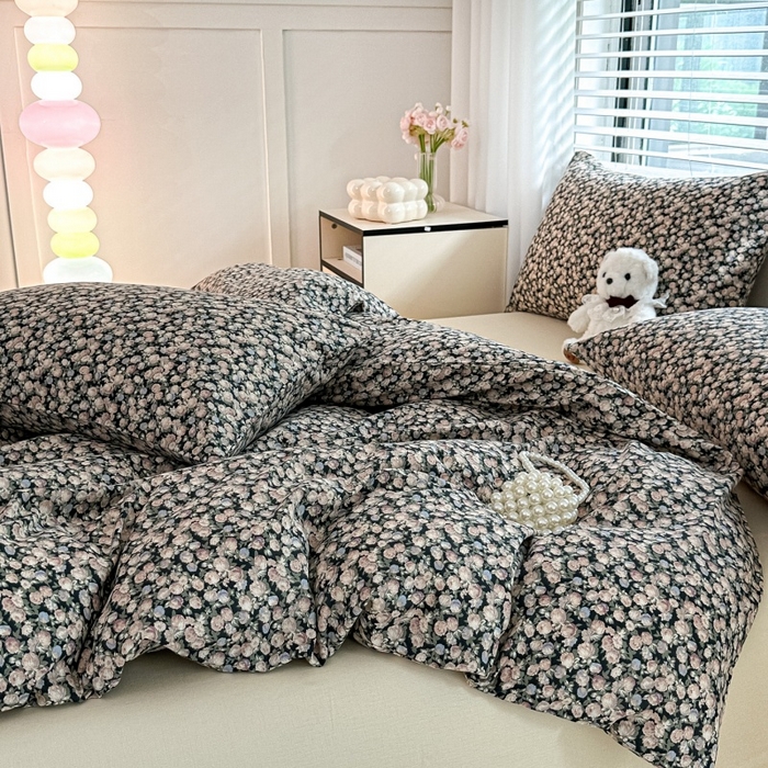 91家纺网 家纺一手货源 找家纺 卓缦家纺 2025新款-A类全棉纯棉双层纱小清新印花单被套单枕套学生单被套 被套单件单枕套 繁花似锦