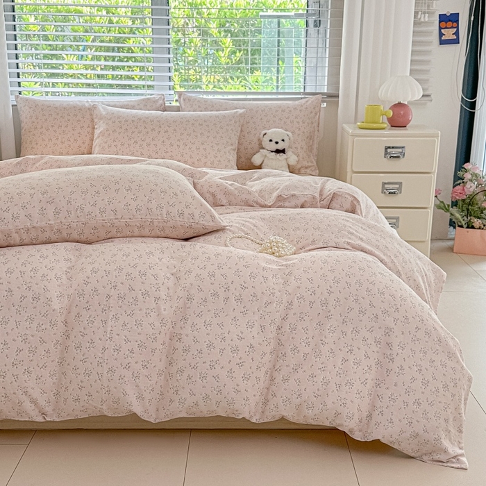 91家纺网 家纺一手货源 找家纺 卓缦家纺 2025新款-A类全棉纯棉双层纱小清新印花单被套单枕套学生单被套 被套单件单枕套 花间絮语