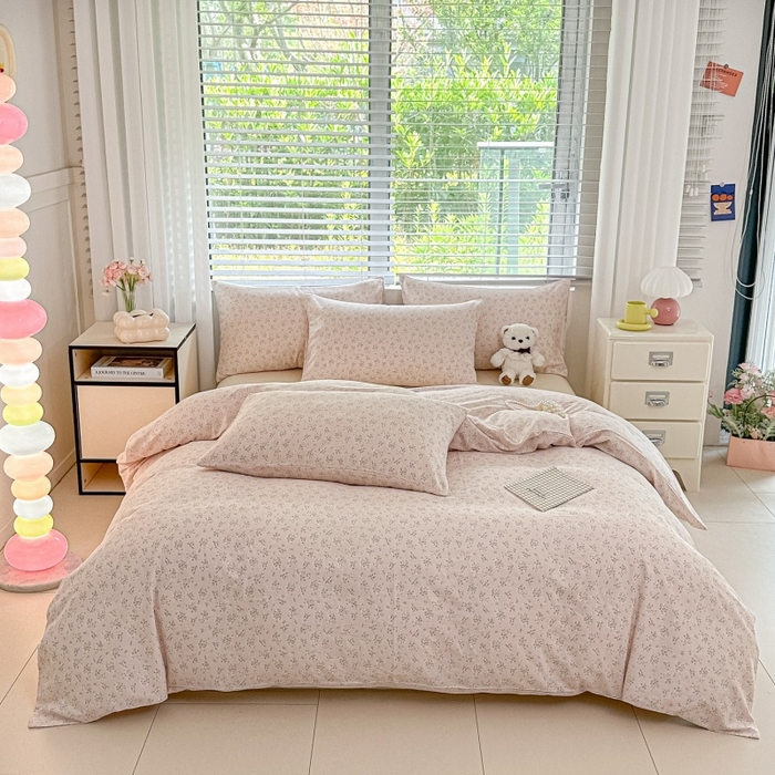 91家纺网 家纺一手货源 找家纺 卓缦家纺 2025新款-A类全棉纯棉双层纱小清新印花单被套单枕套学生单被套 被套单件单枕套 花间絮语