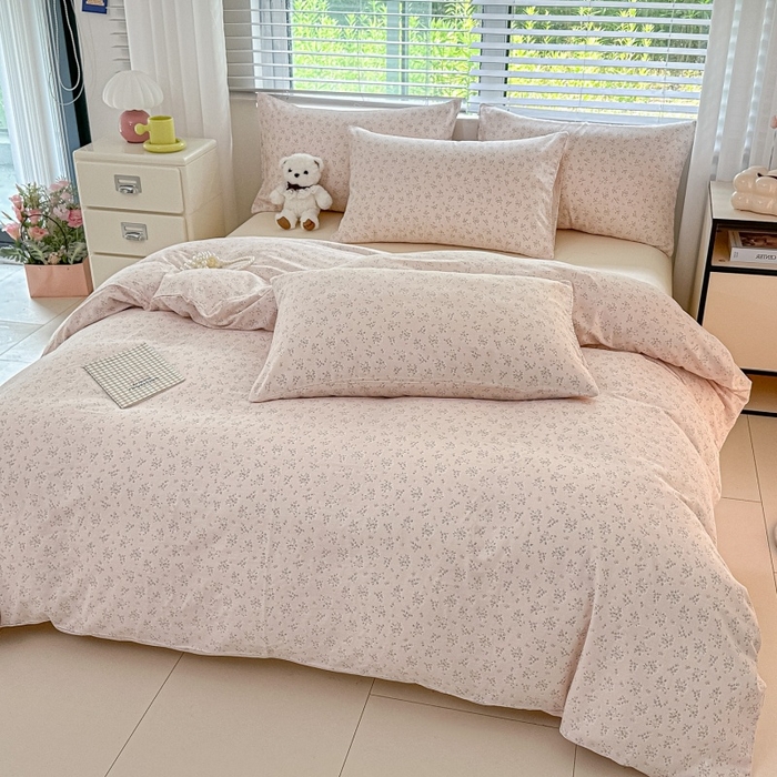 91家纺网 家纺一手货源 找家纺 卓缦家纺 2025新款-A类全棉纯棉双层纱小清新印花单被套单枕套学生单被套 被套单件单枕套 花间絮语