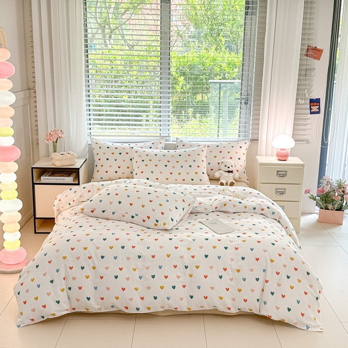 91家纺网 家纺一手货源 找家纺 卓缦家纺 2025新款-A类全棉纯棉双层纱小清新印花单被套单枕套学生单被套 被套单件单枕套 漫天心