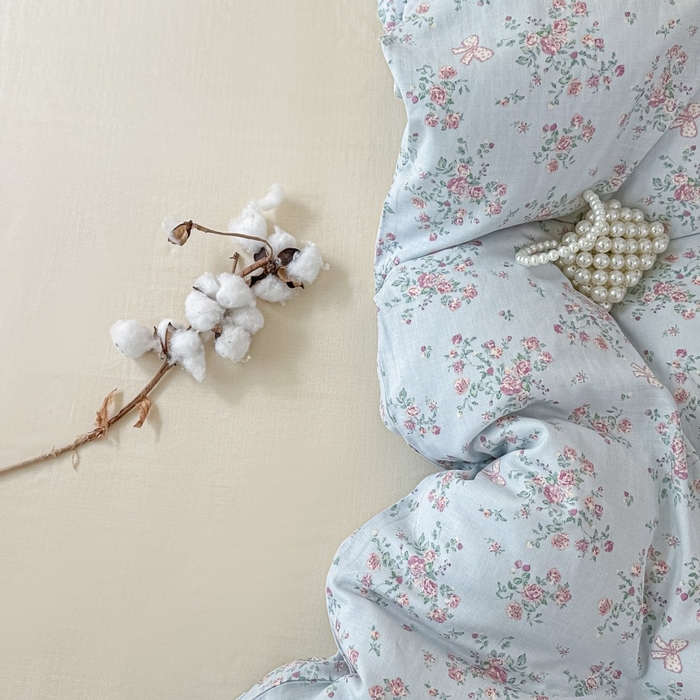 91家纺网 家纺一手货源 找家纺 卓缦家纺 2025新款-A类全棉纯棉双层纱小清新印花单被套单枕套学生单被套 被套单件单枕套 蔷薇梦境