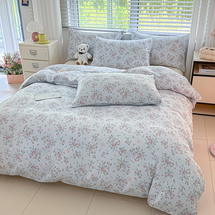 91家纺网 家纺一手货源 找家纺 卓缦家纺 2025新款-A类全棉纯棉双层纱小清新印花单被套单枕套学生单被套 被套单件单枕套 蔷薇梦境