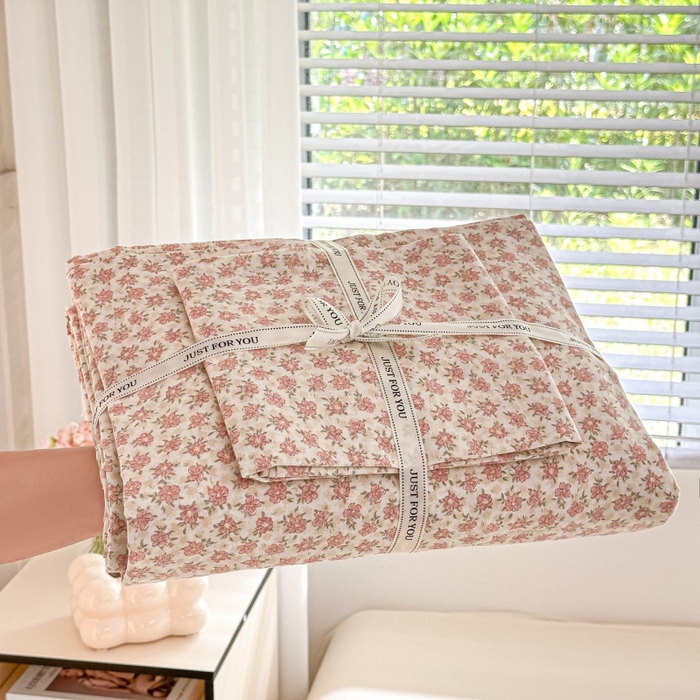 91家纺网 家纺一手货源 找家纺 卓缦家纺 2025新款-A类全棉纯棉双层纱小清新印花单被套单枕套学生单被套 被套单件单枕套 十里桃花