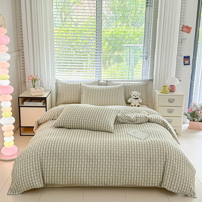 91家纺网 家纺一手货源 找家纺 卓缦家纺 2025新款-A类全棉纯棉双层纱小清新印花单被套单枕套学生单被套 被套单件单枕套 甜心格格