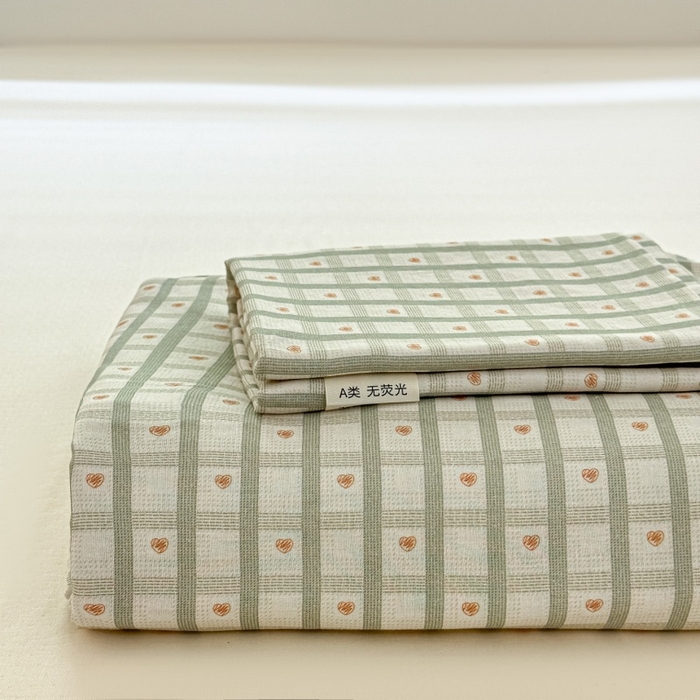 91家纺网 家纺一手货源 找家纺 卓缦家纺 2025新款-A类全棉纯棉双层纱小清新印花单被套单枕套学生单被套 被套单件单枕套 甜心格格