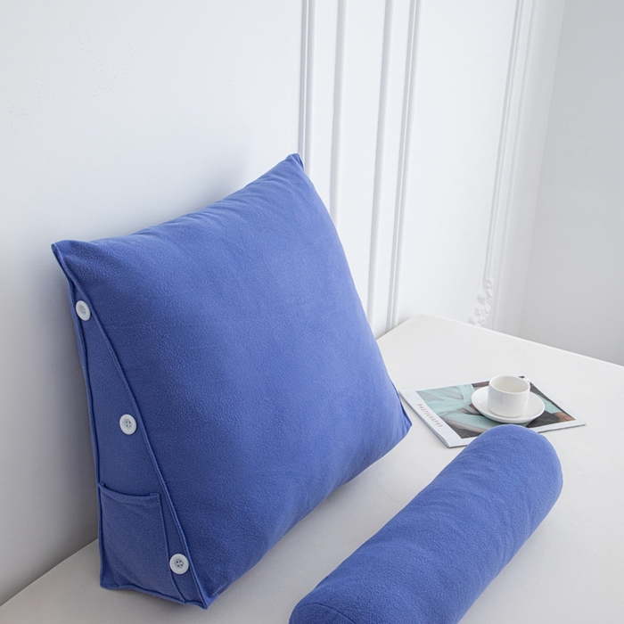 91家纺网 家纺一手货源 找家纺 沐沐家纺 2026新款仿棉绒三角靠背带头枕 宝蓝色