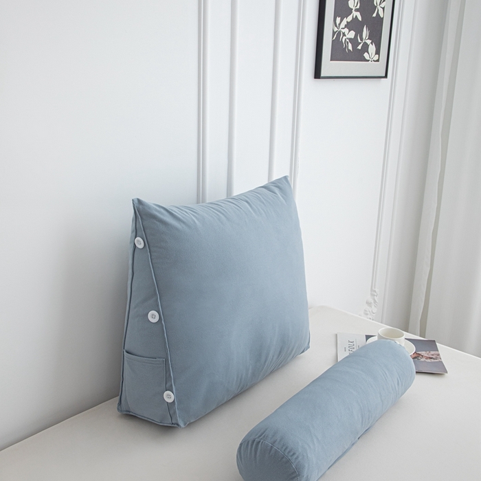 91家纺网 家纺一手货源 找家纺 沐沐家纺 2026新款仿棉绒三角靠背带头枕 烟灰蓝