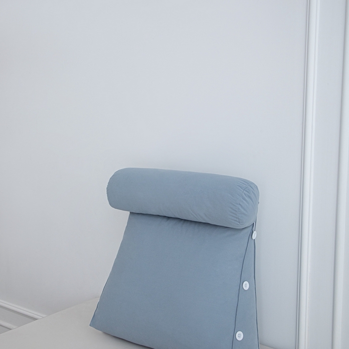 91家纺网 家纺一手货源 找家纺 沐沐家纺 2026新款仿棉绒三角靠背带头枕 烟灰蓝