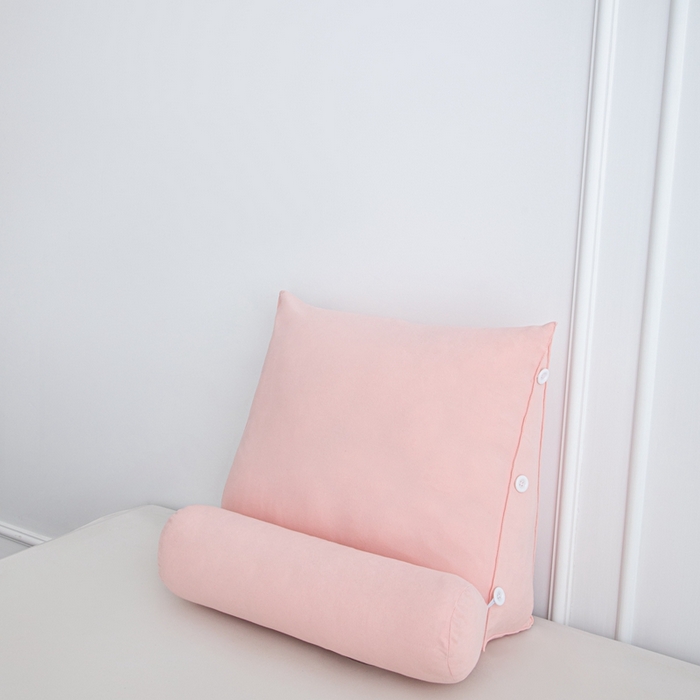 91家纺网 家纺一手货源 找家纺 沐沐家纺 2026新款仿棉绒三角靠背带头枕 樱花粉