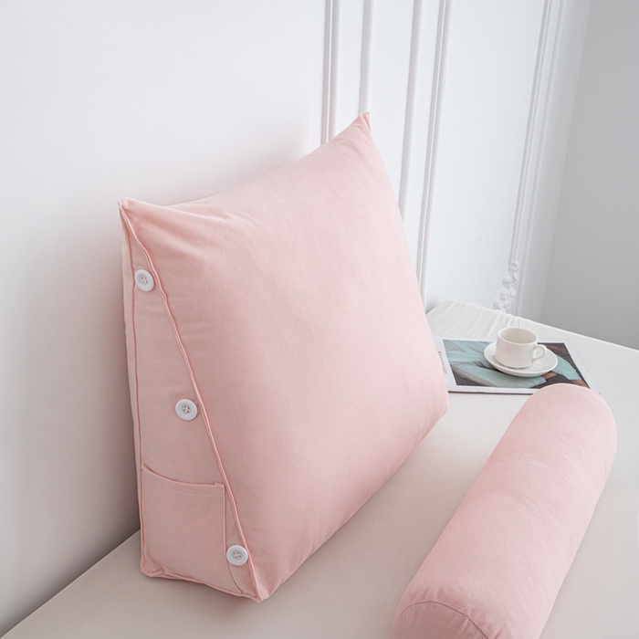 91家纺网 家纺一手货源 找家纺 沐沐家纺 2026新款仿棉绒三角靠背带头枕 樱花粉