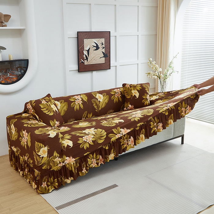 91家纺网 家纺一手货源 找家纺 逐日沙发套2025新款裙摆沙发套 维朵咖