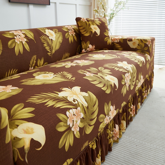 91家纺网 家纺一手货源 找家纺 逐日沙发套2025新款裙摆沙发套 维朵咖