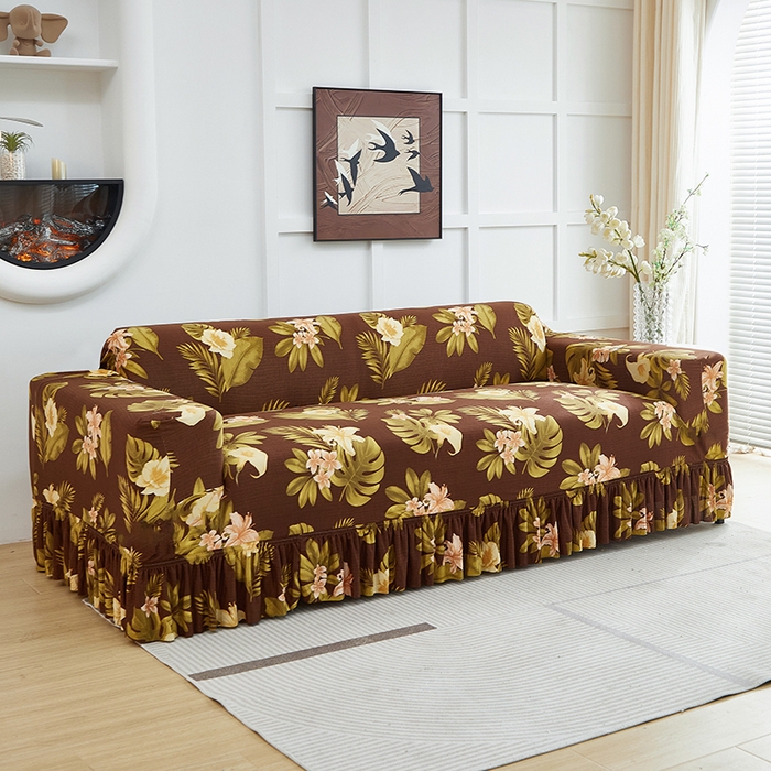 91家纺网 家纺一手货源 找家纺 逐日沙发套2025新款裙摆沙发套 维朵咖