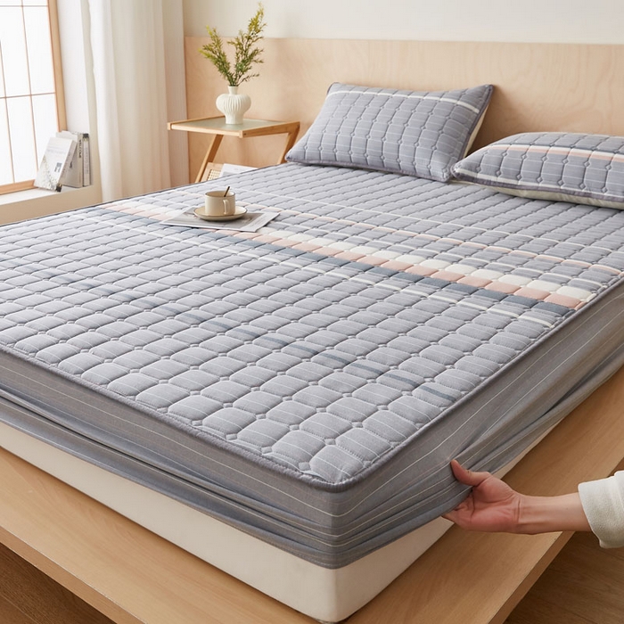 91家纺网 家纺一手货源 找家纺 （总）暖季家纺 2025新款水洗棉夹棉床笠无印风棉花款