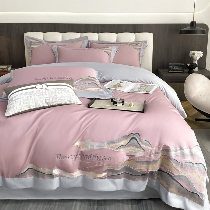 91家纺网 家纺一手货源 找家纺 （总）春夏新品【直播爆款】80支长绒棉四件套全棉纯棉高定全棉轻奢刺绣天丝棉贡缎被套床笠